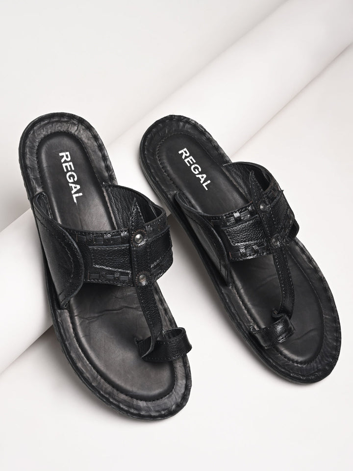 Regal Black Men Casual Leather Kolhapuris