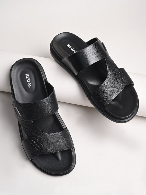 Regal Black Men Casual Drymill Leather Sandals