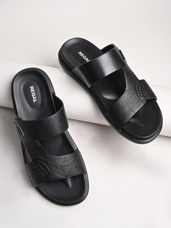 Regal Black Men Casual Drymill Leather Sandals