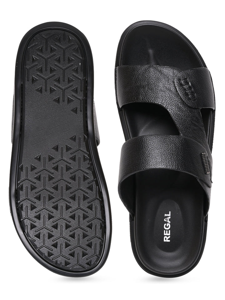Regal Black Men Casual Drymill Leather Sandals