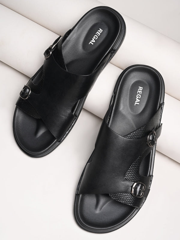 Regal Black Men Casual Leather Sandals