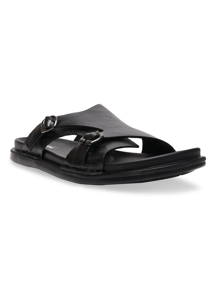 Regal Black Men Casual Leather Sandals