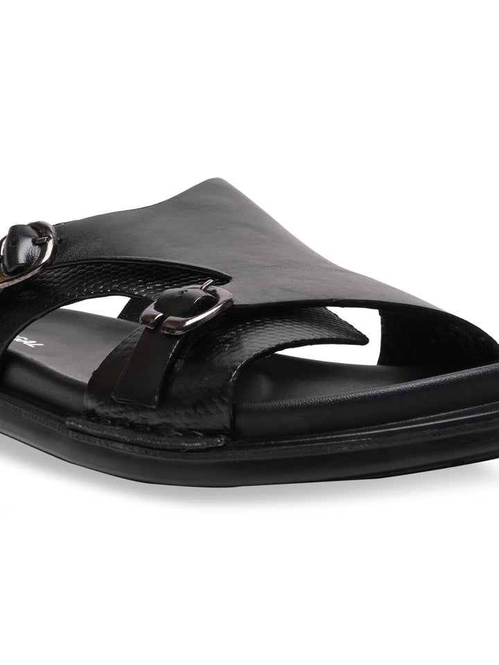 Regal Black Men Casual Leather Sandals
