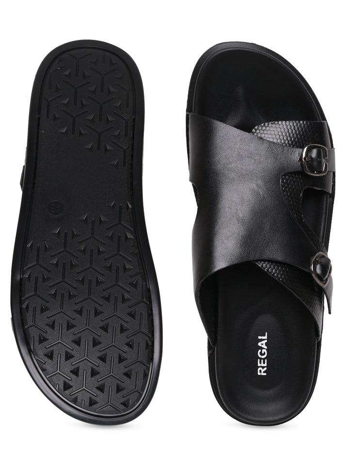 Regal Black Men Casual Leather Sandals