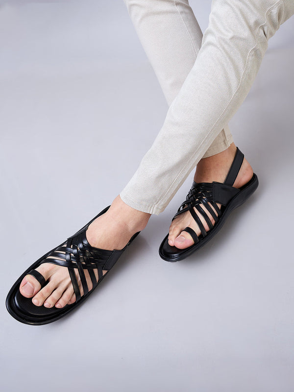 Regal Black Men One Toe Formal Strappy Sandal
