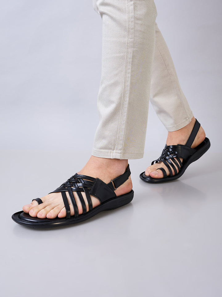 Regal Black Men One Toe Formal Strappy Sandal