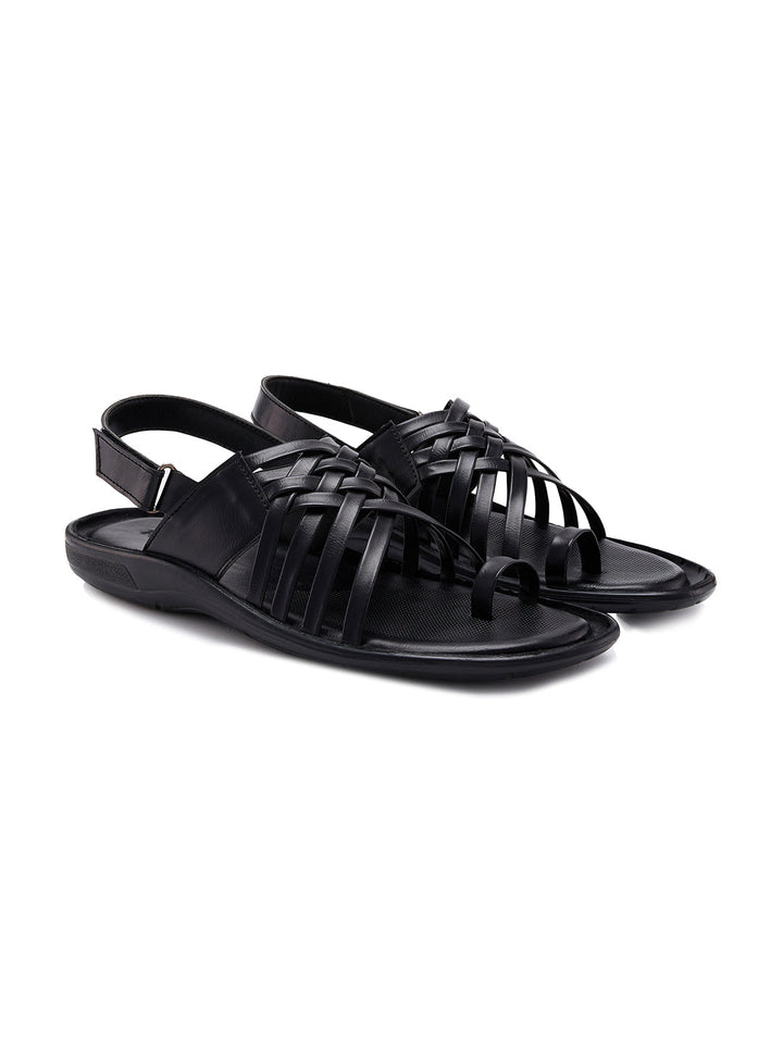 Regal Black Men One Toe Formal Strappy Sandal