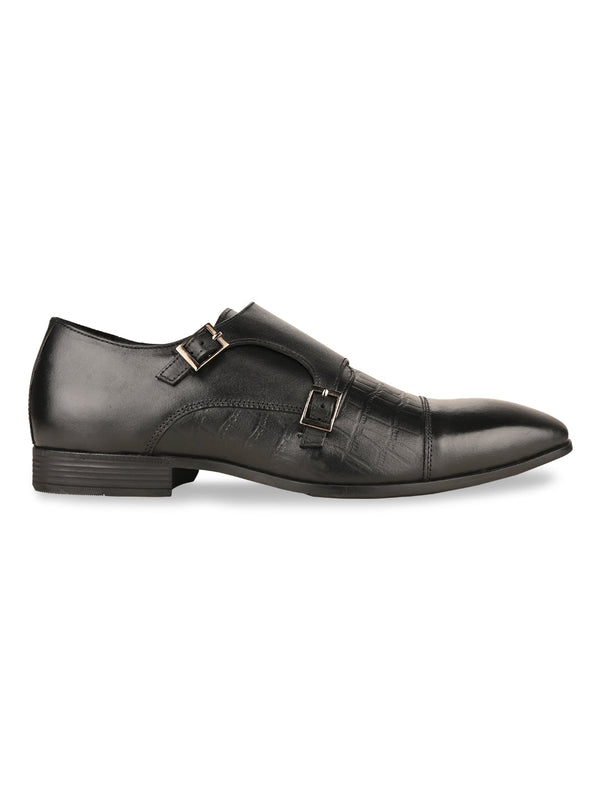 Imperio By Regal Black Men Double Monk Formal Leather Shoes