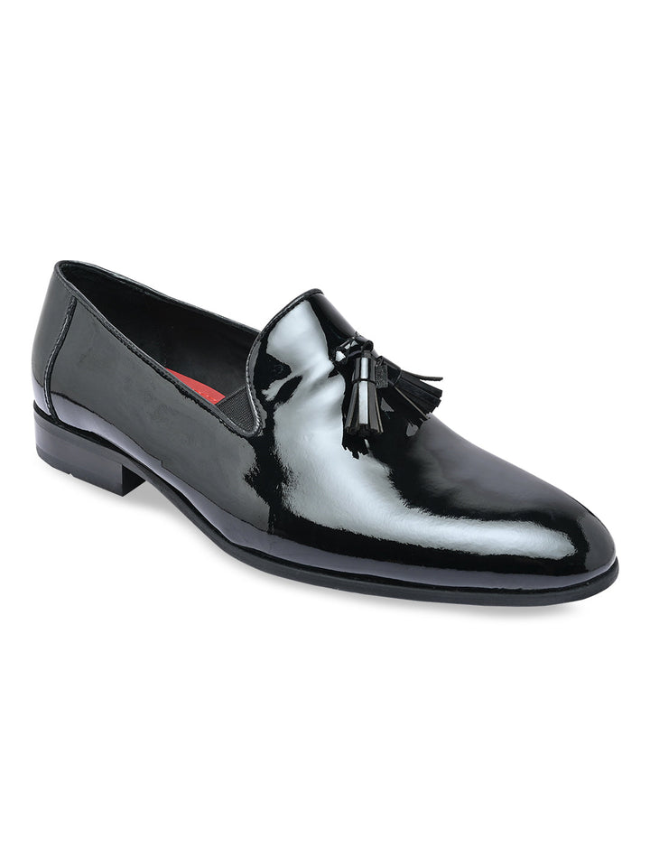 Imperio By Regal Black Men Patent Leather Tasseled Slip Ons