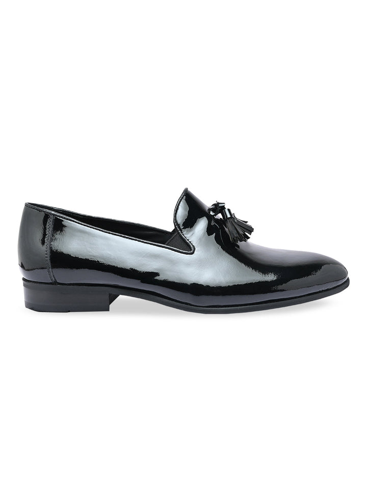 Imperio By Regal Black Men Patent Leather Tasseled Slip Ons