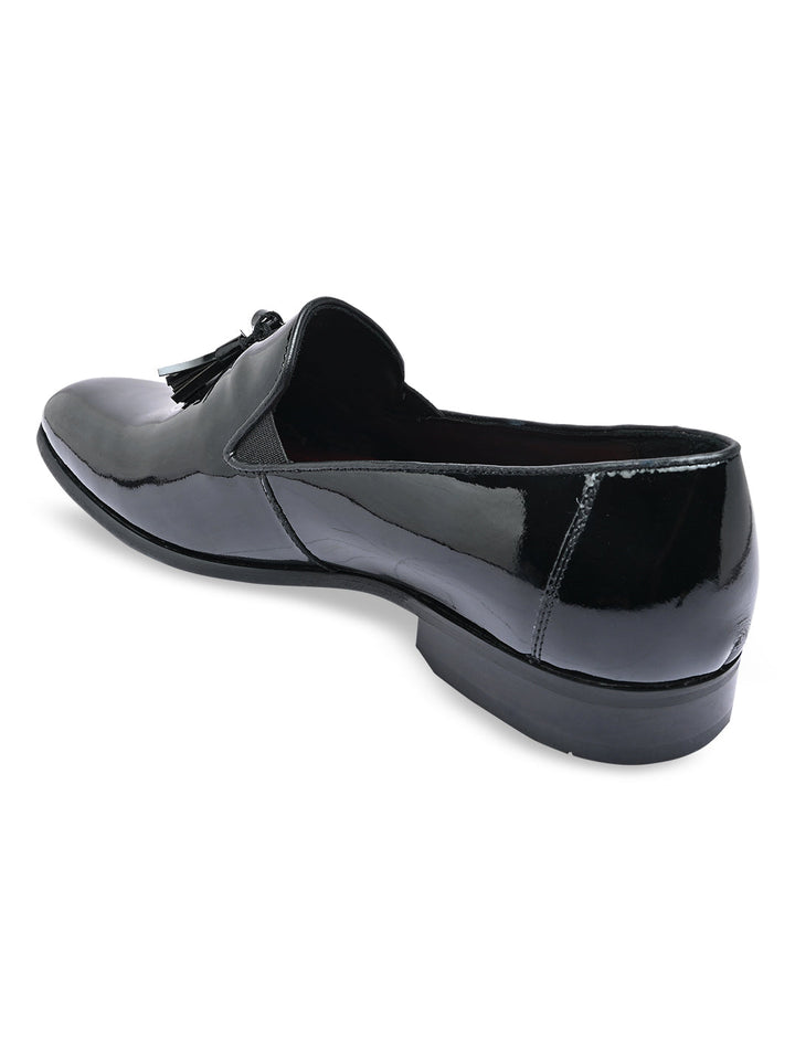 Imperio By Regal Black Men Patent Leather Tasseled Slip Ons