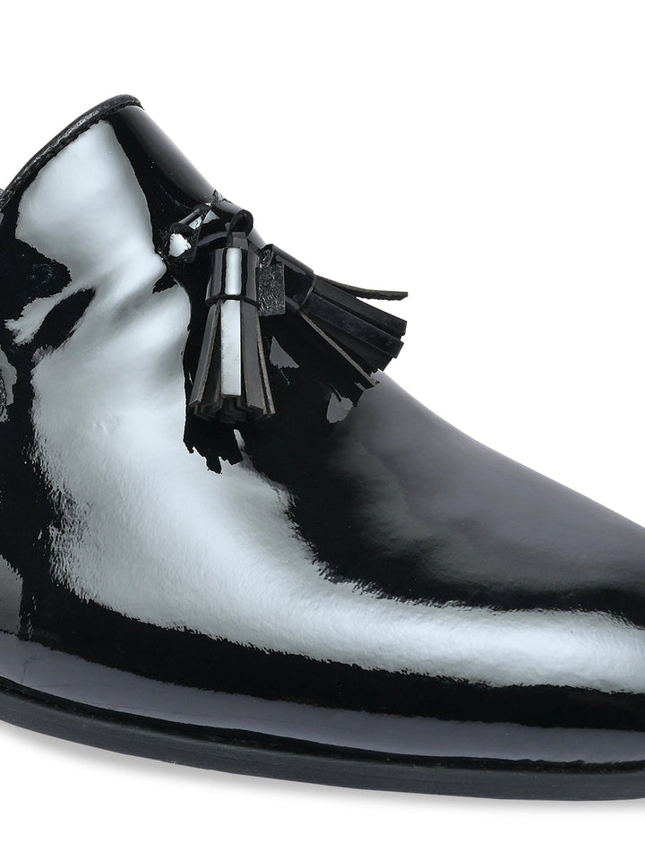 Imperio By Regal Black Men Patent Leather Tasseled Slip Ons