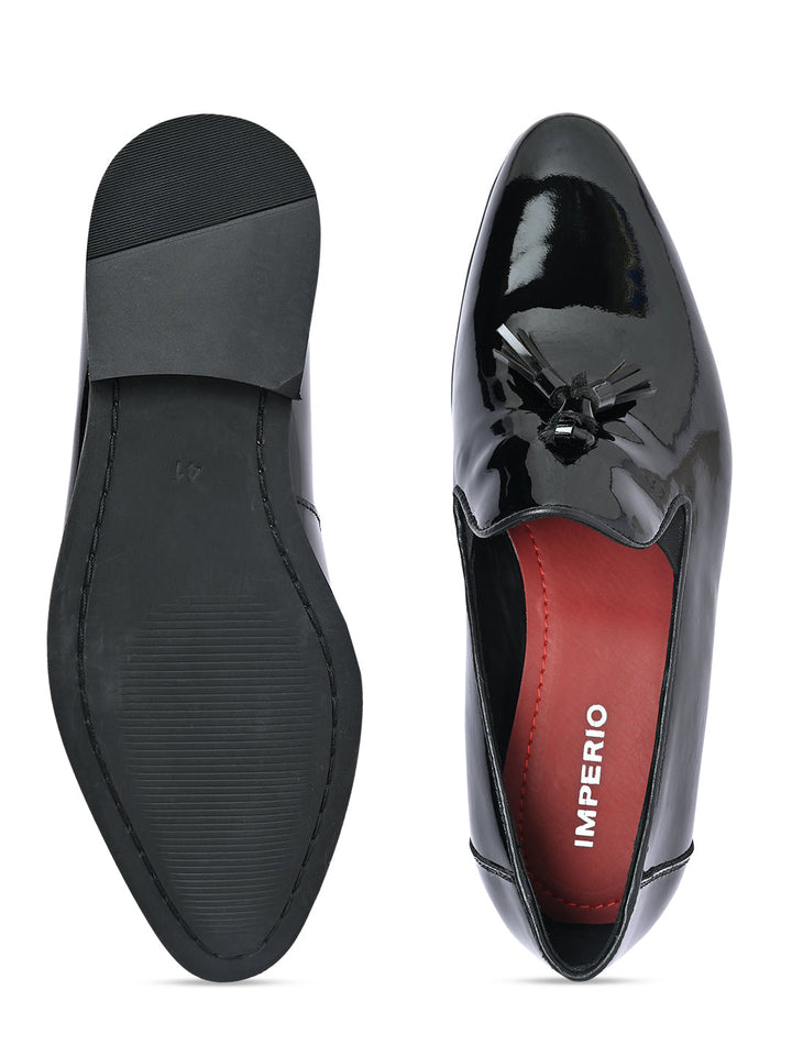 Imperio By Regal Black Men Patent Leather Tasseled Slip Ons