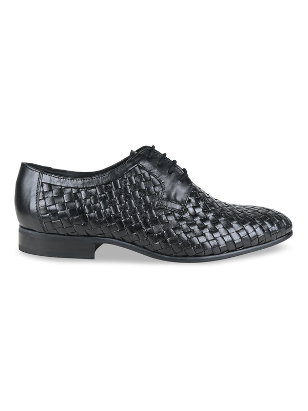 Imperio By Regal Black Men Woven Leather Formal Lace Ups