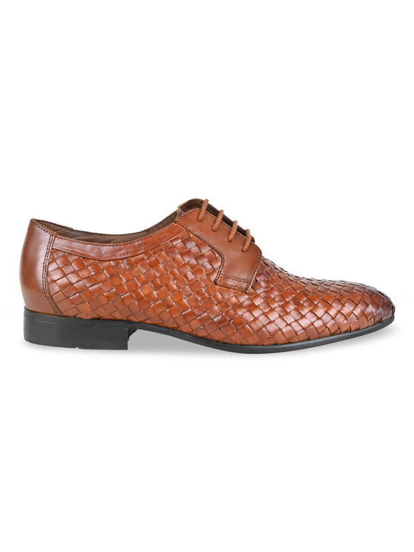 Imperio By Regal Tan Men Woven Leather Formal Lace Ups