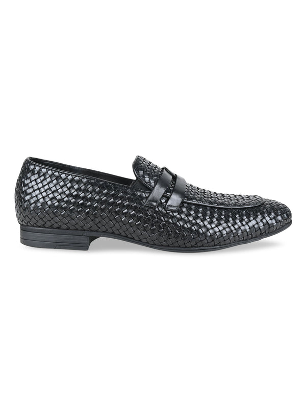 Imperio By Regal Black Men Woven Leather Formal Slip Ons