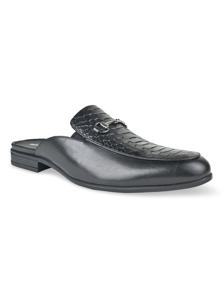 Imperio By Regal Black Men Textured Leather Mules
