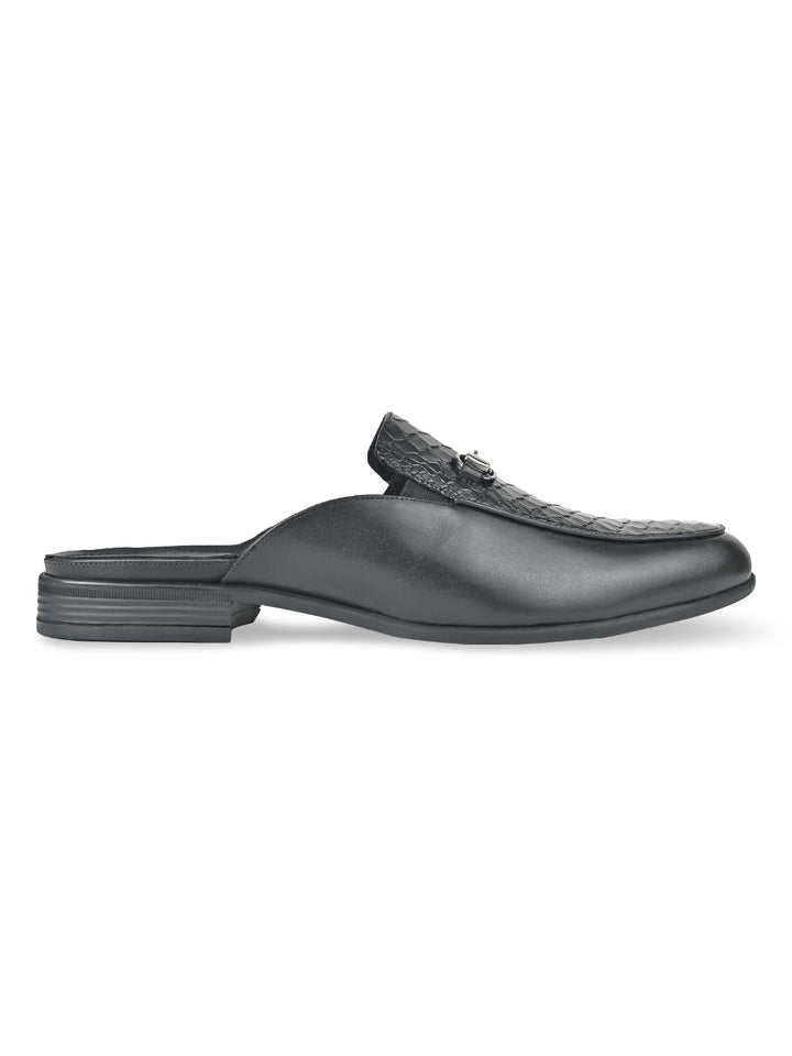 Imperio By Regal Black Men Textured Leather Mules