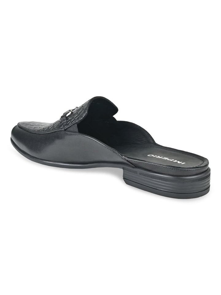 Imperio By Regal Black Men Textured Leather Mules