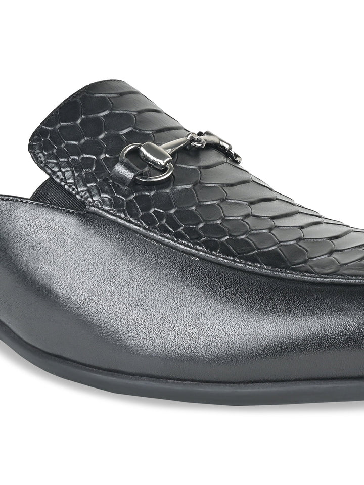 Imperio By Regal Black Men Textured Leather Mules