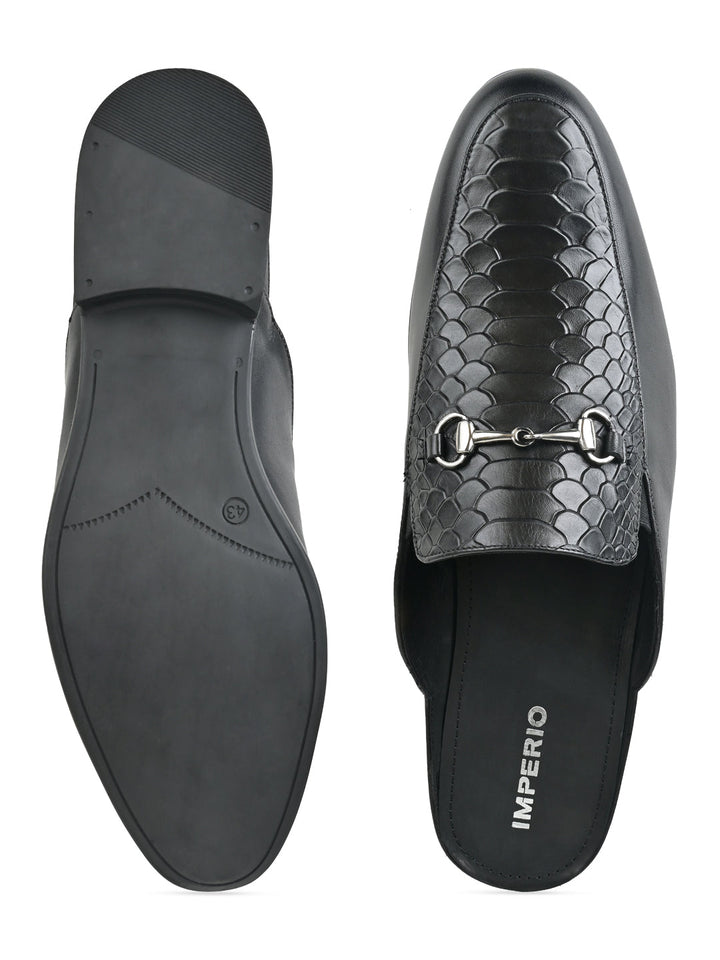 Imperio By Regal Black Men Textured Leather Mules