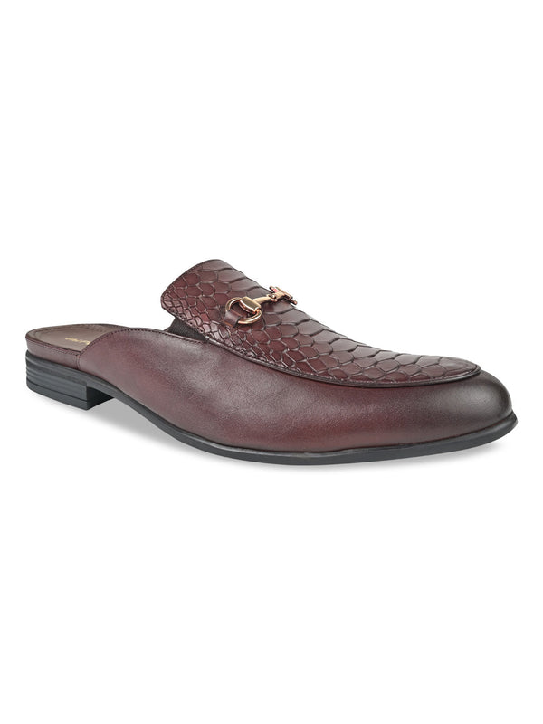 Imperio By Regal Cherry Men Textured Leather Mules