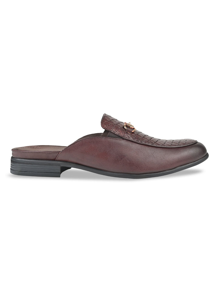 Imperio By Regal Cherry Men Textured Leather Mules