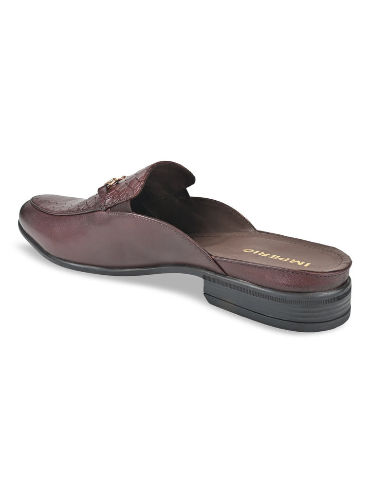 Imperio By Regal Cherry Men Textured Leather Mules
