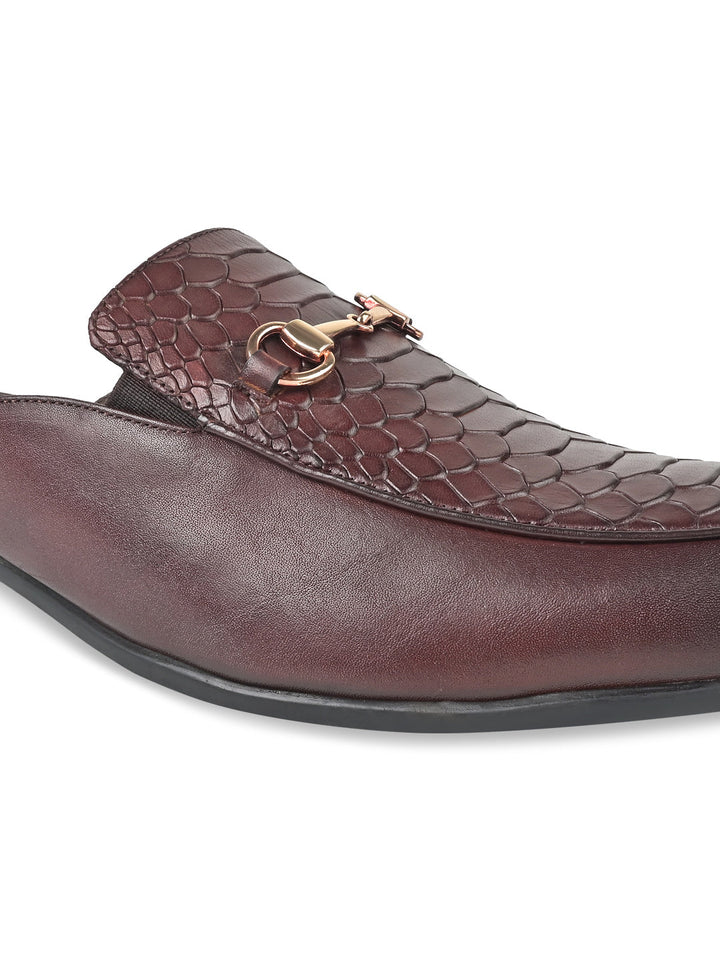 Imperio By Regal Cherry Men Textured Leather Mules