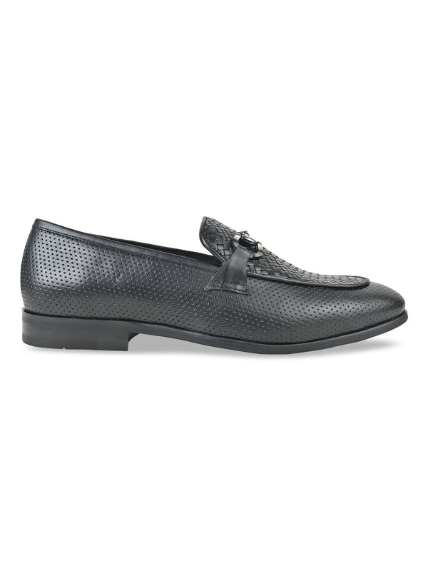 Imperio By Regal Black Men Textured Leather Buckled Slip Ons