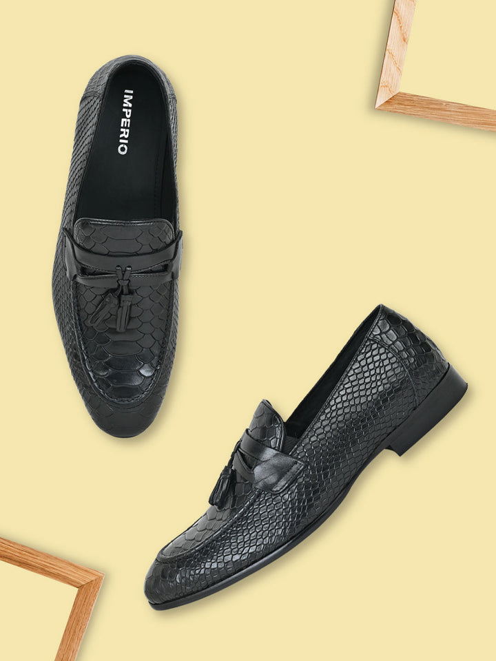 Imperio By Regal Black Men Formal Croco Leather Tassel Slip Ons