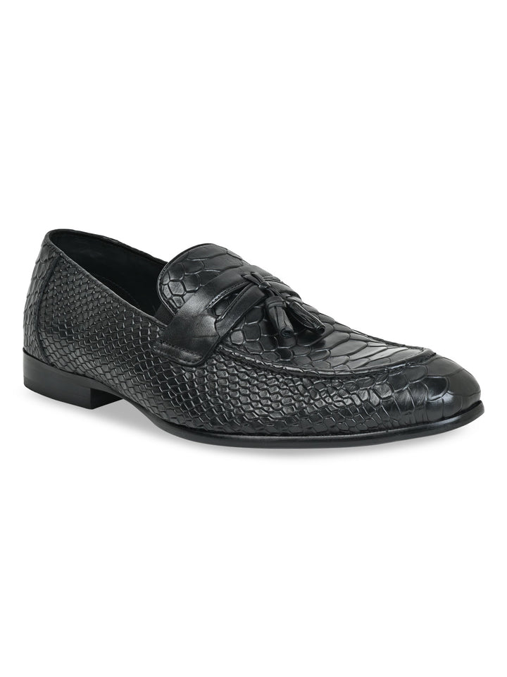 Imperio By Regal Black Men Formal Croco Leather Tassel Slip Ons