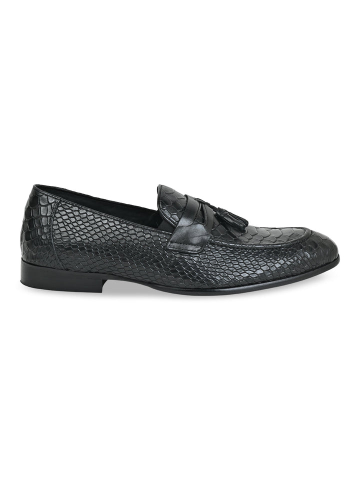Imperio By Regal Black Men Formal Croco Leather Tassel Slip Ons