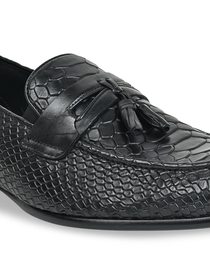 Imperio By Regal Black Men Formal Croco Leather Tassel Slip Ons