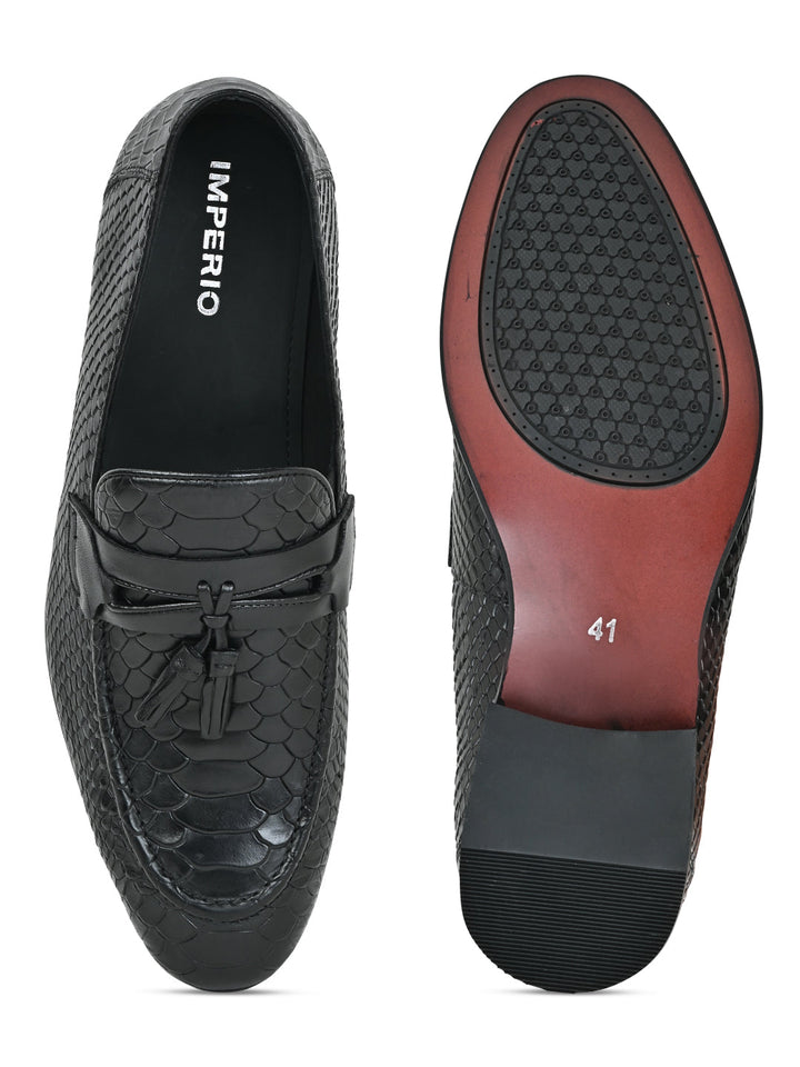 Imperio By Regal Black Men Formal Croco Leather Tassel Slip Ons