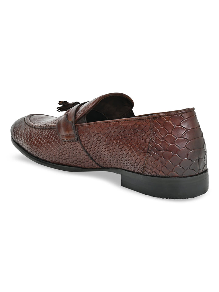 Imperio By Regal Dark Tan Men Formal Croco Leather Tassel Slip Ons