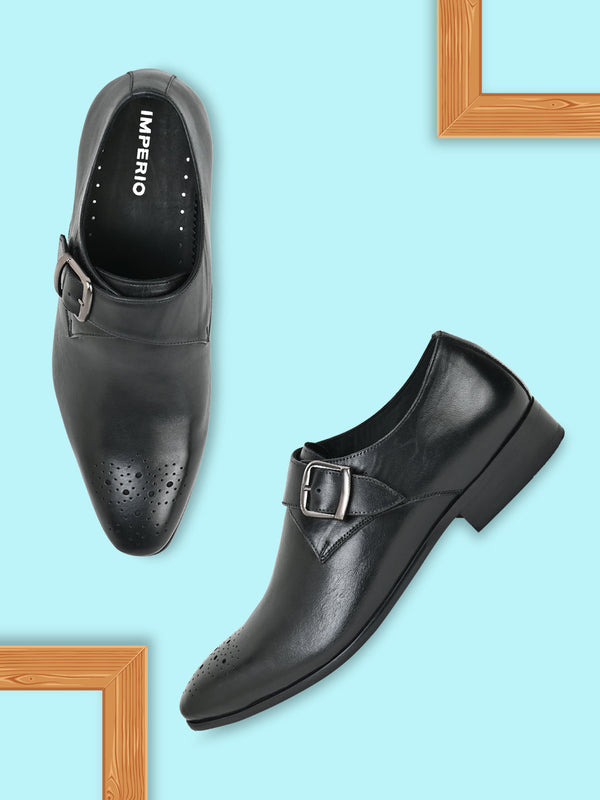Imperio By Regal Black Men Formal Leather Monk Strap Shoes