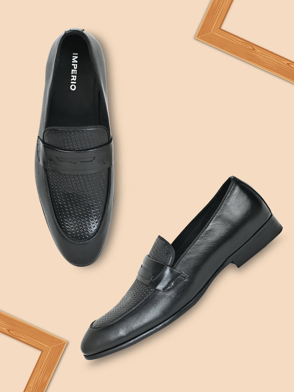 Imperio By Regal Black Men Formal Textured Leather Slip Ons