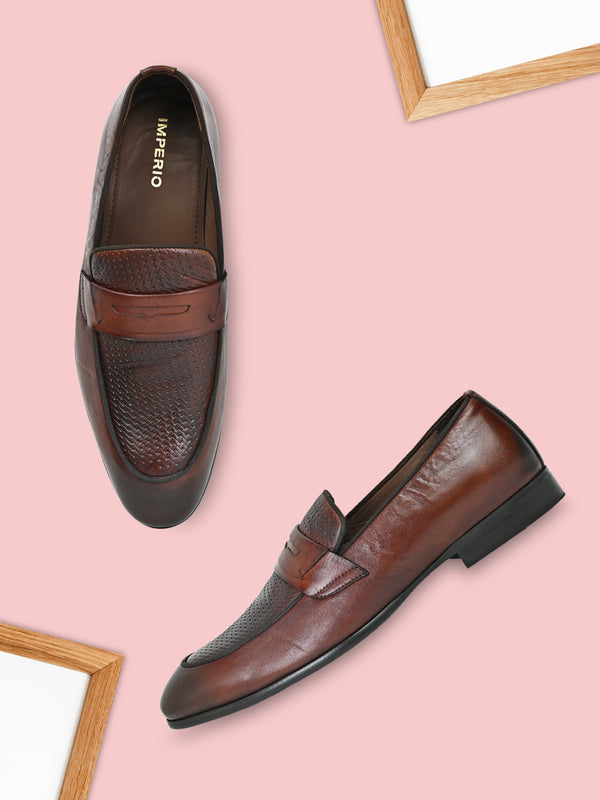 Imperio By Regal Light Brown Men Formal Textured Leather Slip Ons