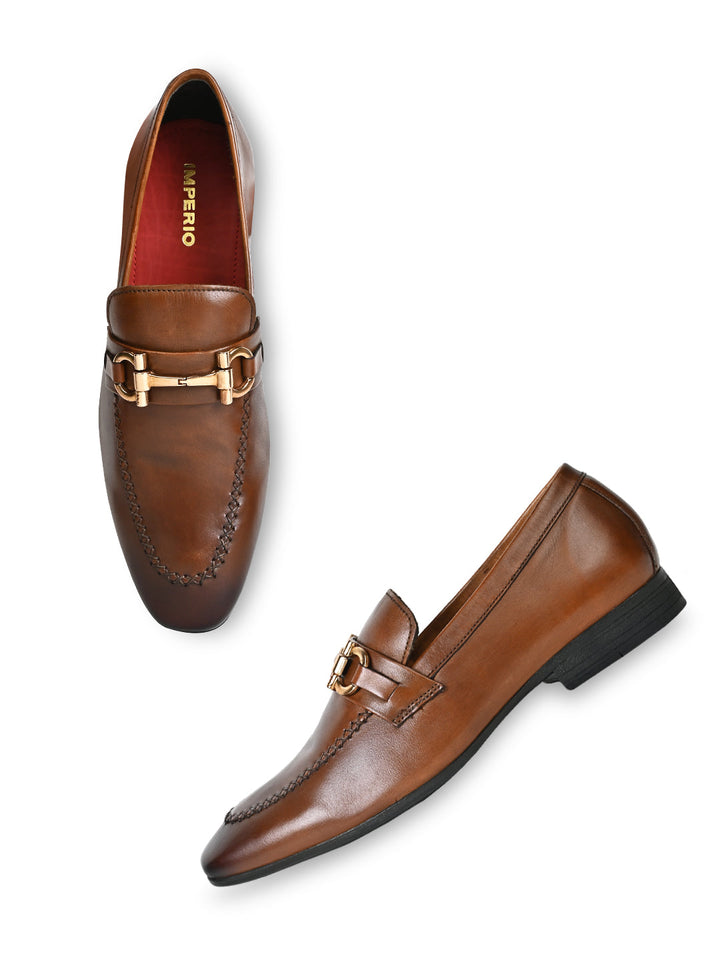 Imperio By Regal Tan Men Formal Leather Buckled Slip Ons