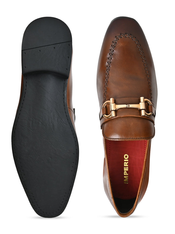 Imperio By Regal Tan Men Formal Leather Buckled Slip Ons