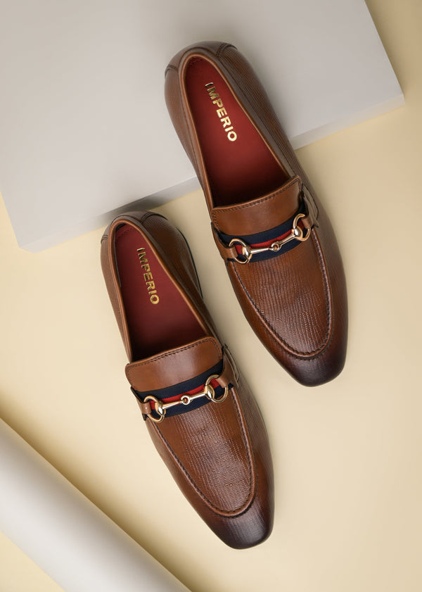 Imperio By Regal Tan Men Formal Leather Buckled Slip Ons