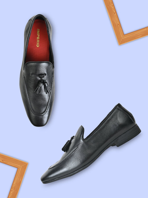 Imperio By Regal Black Men Formal Leather Tasseled Slip Ons