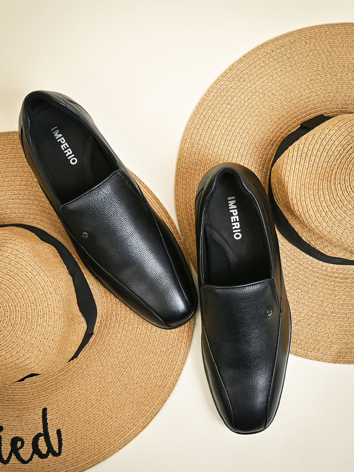 Imperio By Regal Black Men Classic Leather Slip Ons