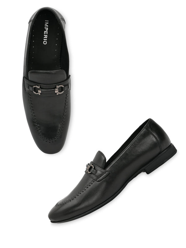 Imperio By Regal Black Men Formal Leather Buckled Slip Ons
