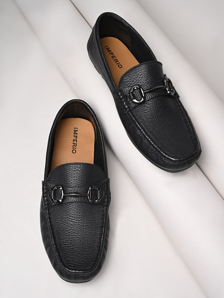 Imperio By Regal Black Men Leather Buckled Driving Loafers