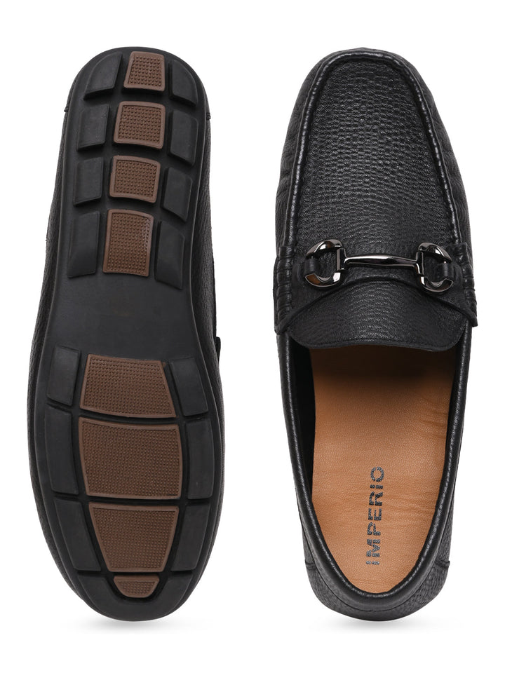 Imperio By Regal Black Men Leather Buckled Driving Loafers