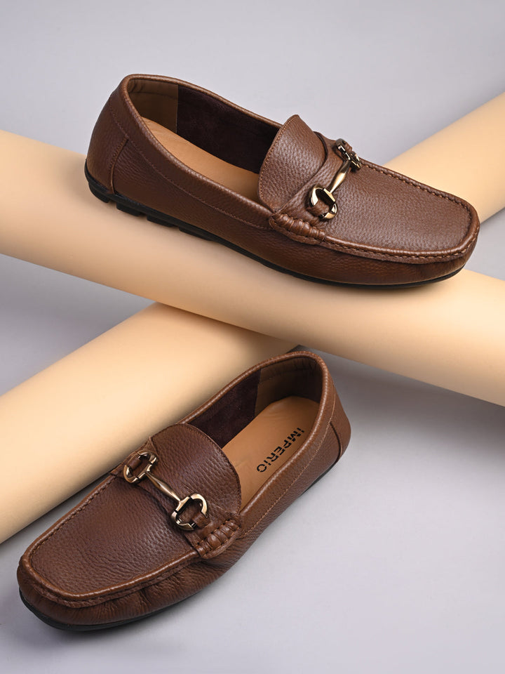 Imperio By Regal Tan Men Leather Buckled Driving Loafers