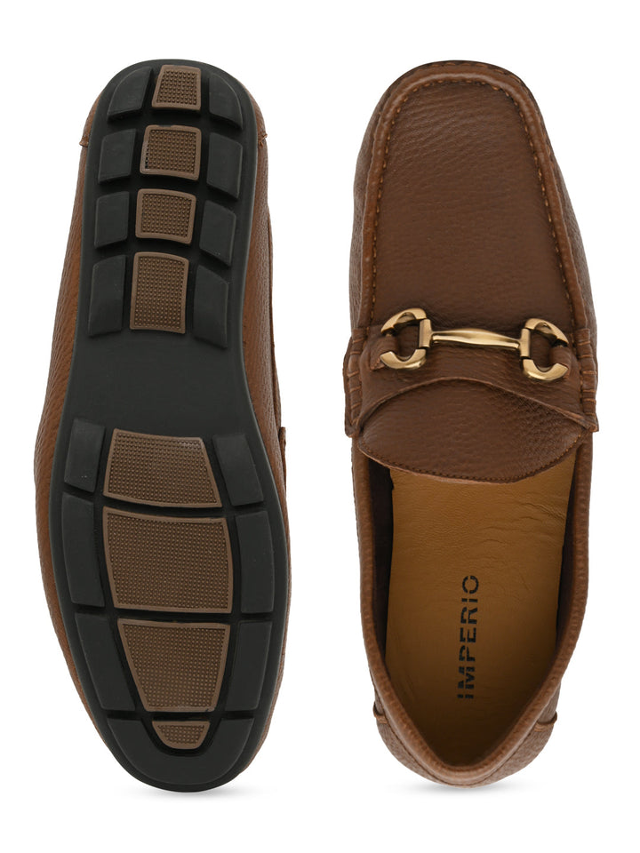 Imperio By Regal Tan Men Leather Buckled Driving Loafers