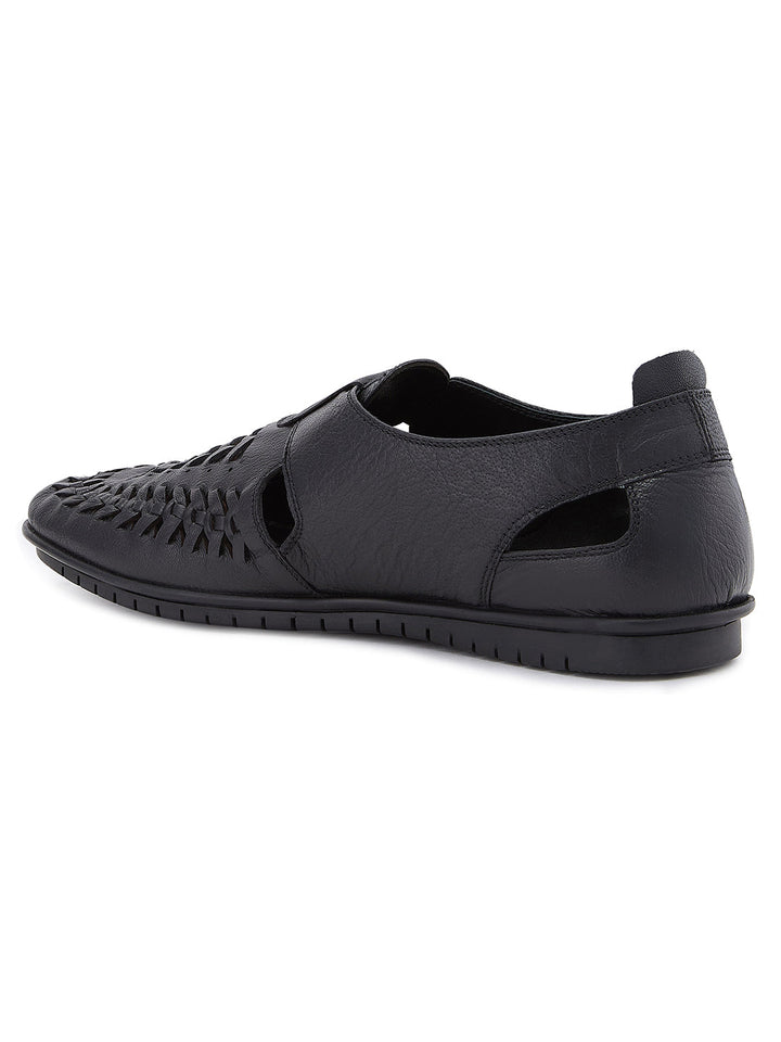 Imperio By Regal Black Mens Formal Leather Woven Sandals